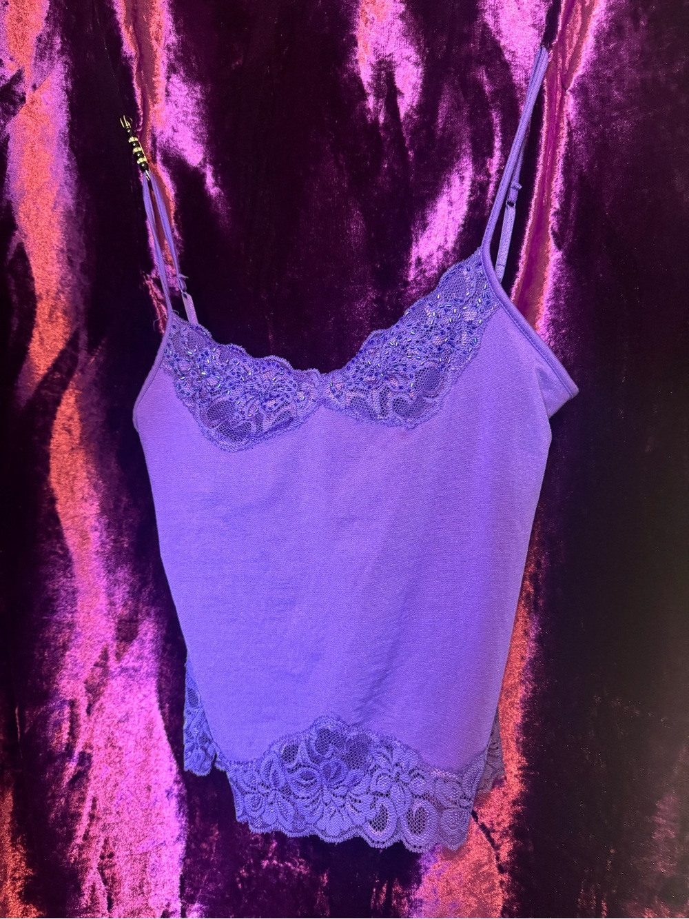 Silk Purple Beaded Lace-Trim Top